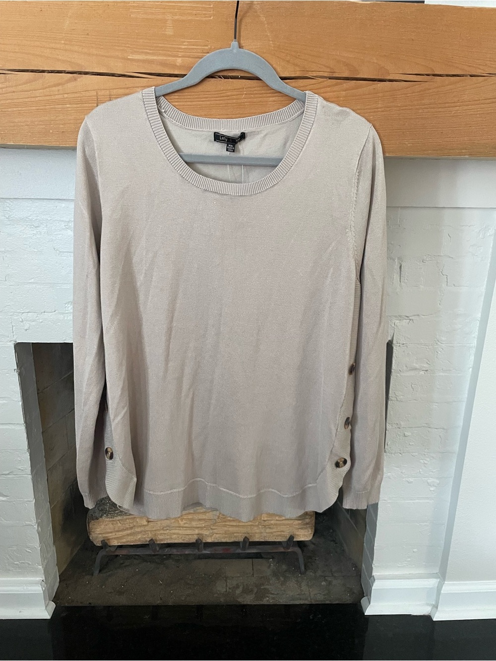 Lety & Me Light Taupe Long Sleeve Sweater with Side Button Detail Curvy Plus Sz